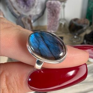 Peacock Labradorite Ring • Solid 925 Sterling Silver • Size 7